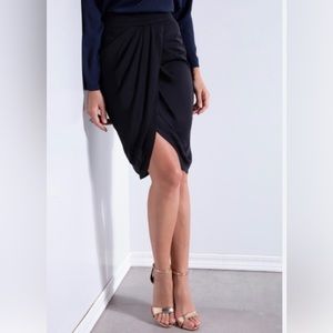 BCBG MAXAZRIA Black Lightweight Tulip Crossover Draped Skirt Size M